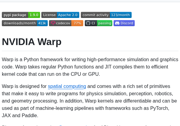 Nvidia Warp screenshot