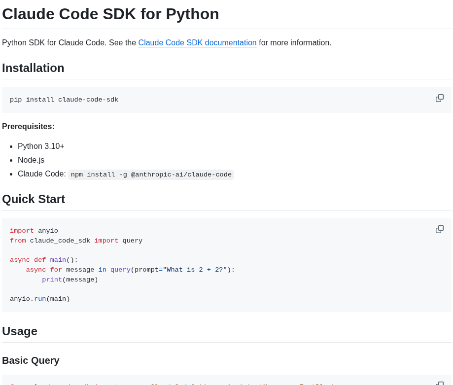 Anthropics Claude Code Sdk Python screenshot