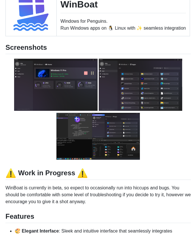 Tibixdev Winboat screenshot