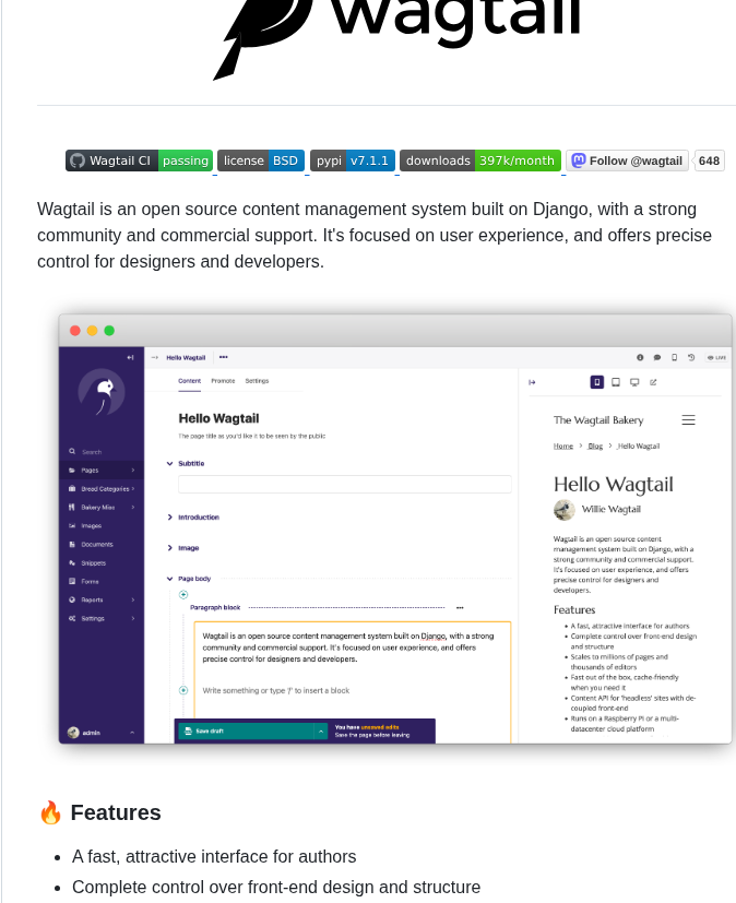 Wagtail Wagtail screenshot