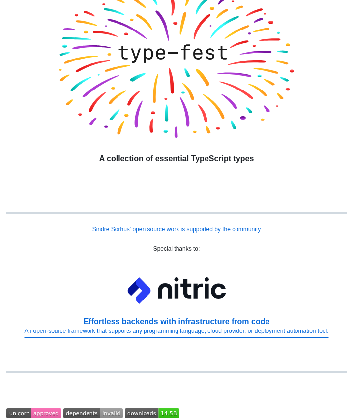 Sindresorhus Type Fest screenshot