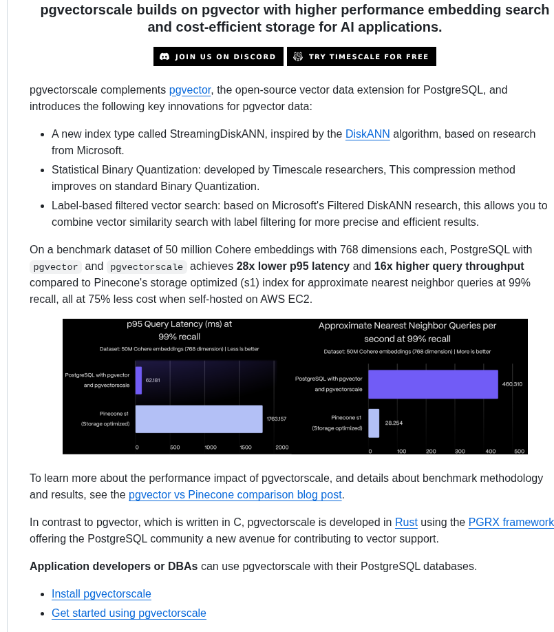 Timescale Pgvectorscale screenshot