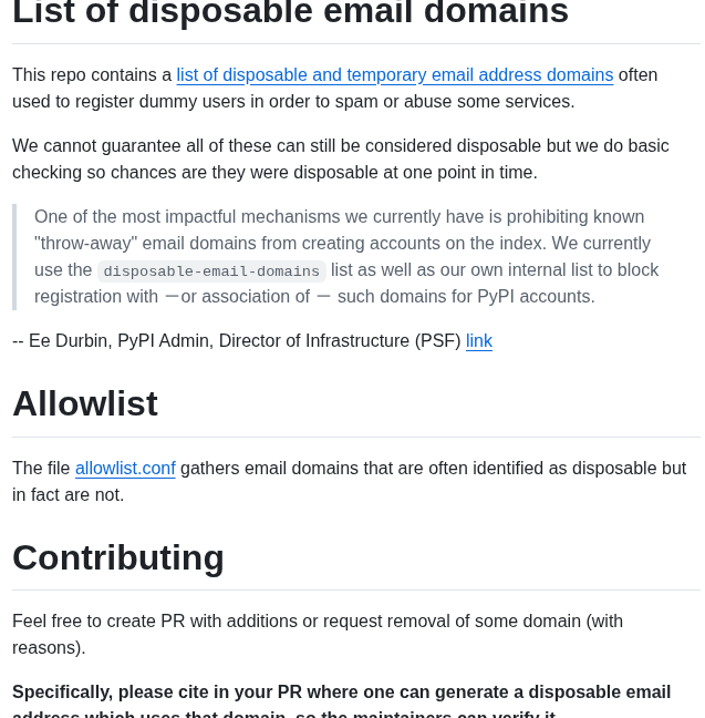 Disposable Email Domains Disposable Email Domains screenshot