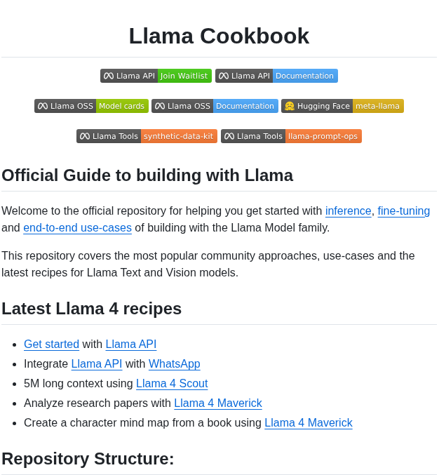 Meta Llama Llama Cookbook screenshot
