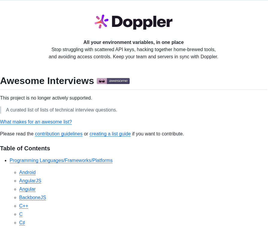 Dopplerhq Awesome Interview Questions screenshot