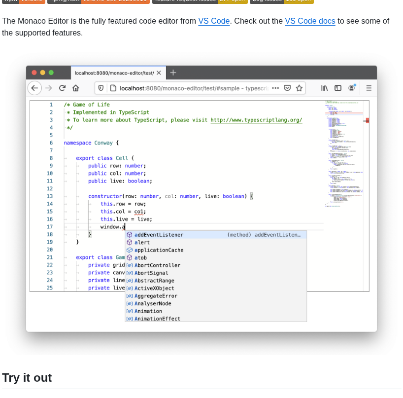 Microsoft Monaco Editor screenshot