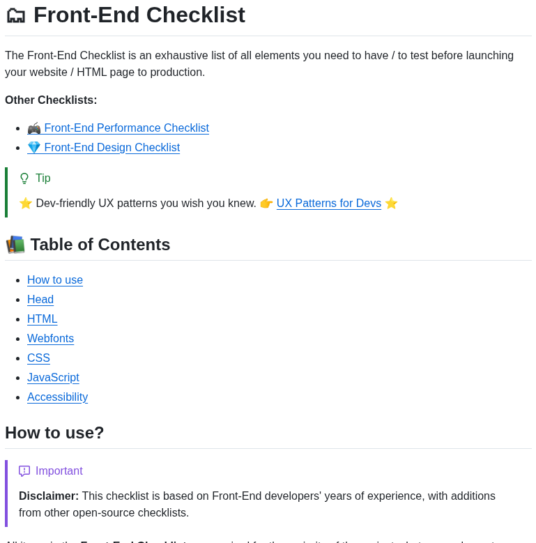Thedaviddias Front End Checklist screenshot