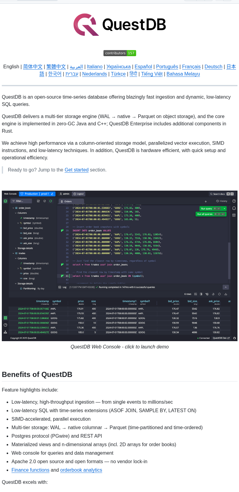 Questdb Questdb screenshot