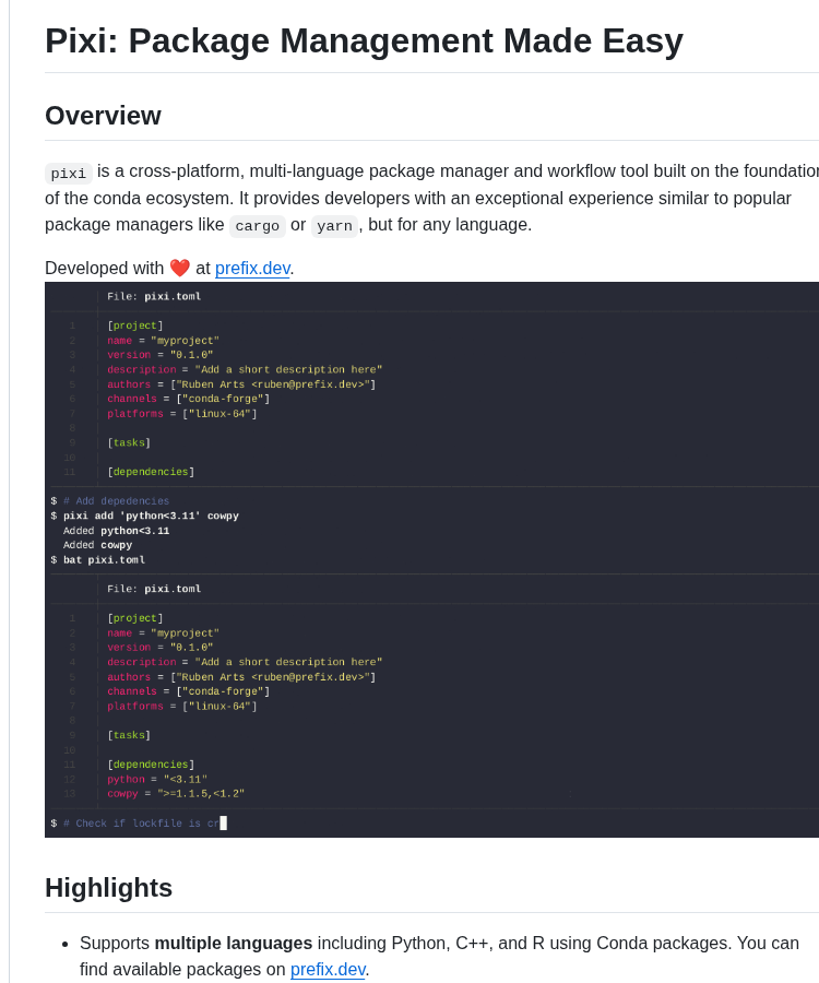 Prefix Dev Pixi screenshot