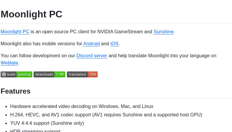 Moonlight Stream Moonlight Qt screenshot
