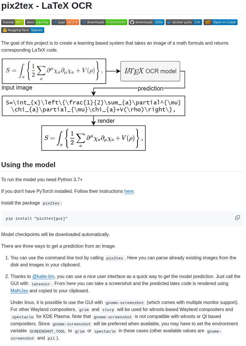 Lukas Blecher Latex Ocr screenshot