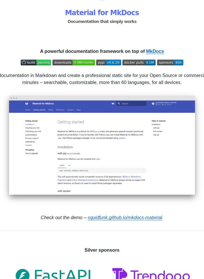 Squidfunk Mkdocs Material screenshot