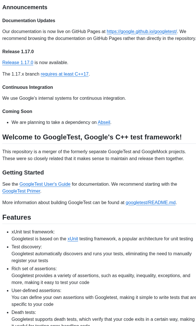 Google Googletest screenshot