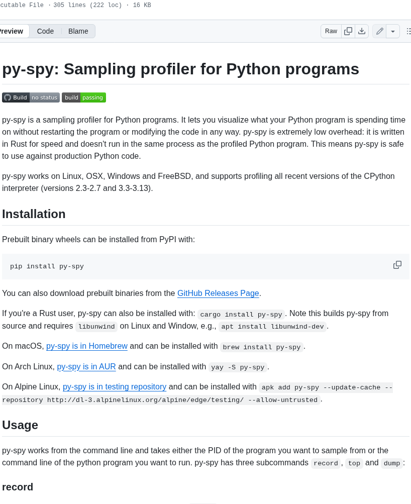 Benfred Py Spy screenshot