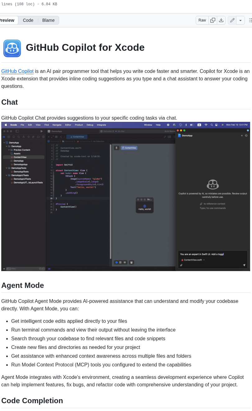 Github Copilotforxcode screenshot