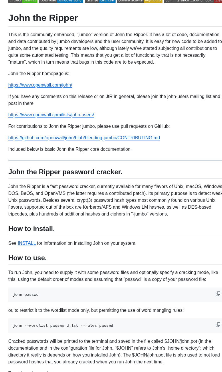 Openwall John screenshot
