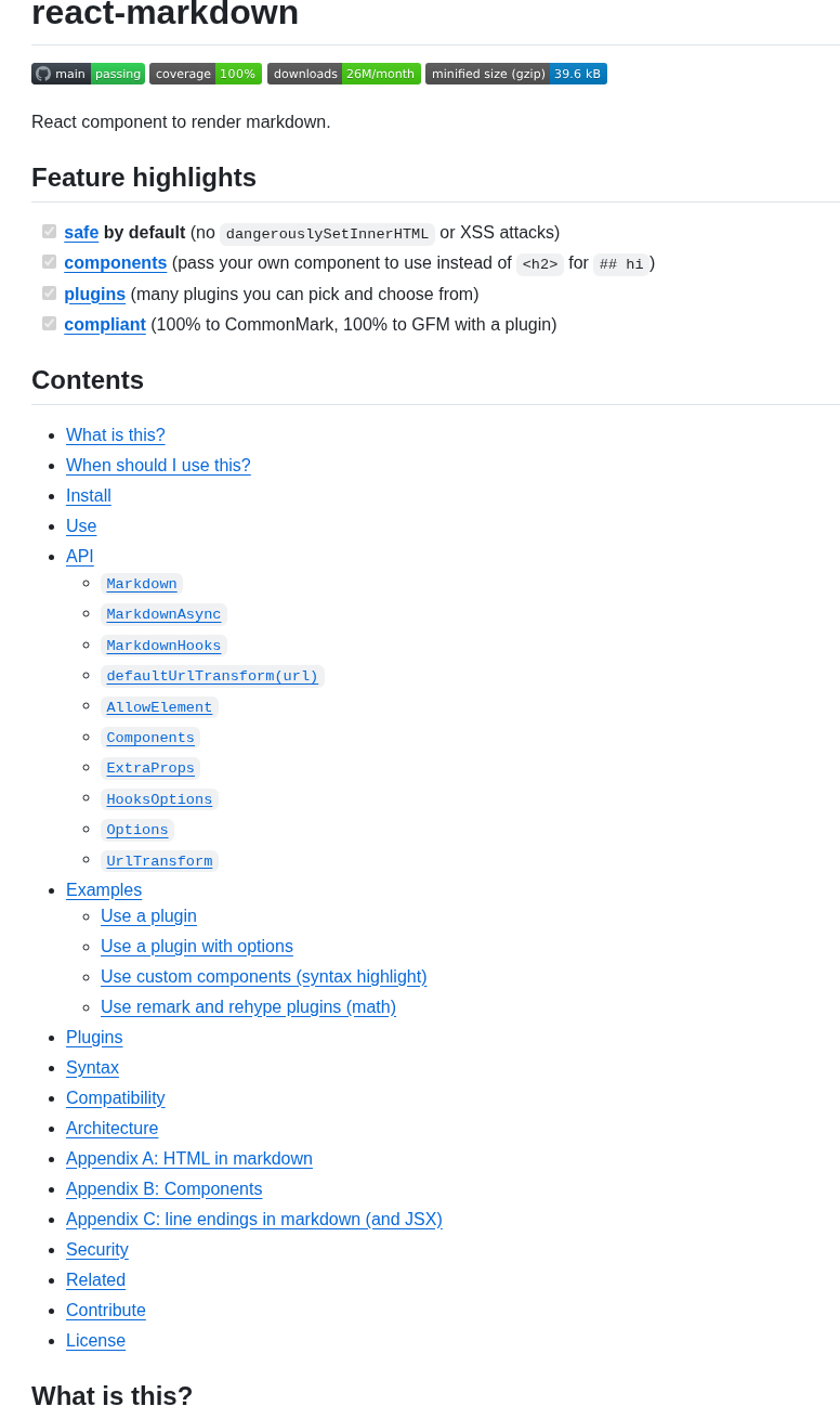 Remarkjs React Markdown screenshot