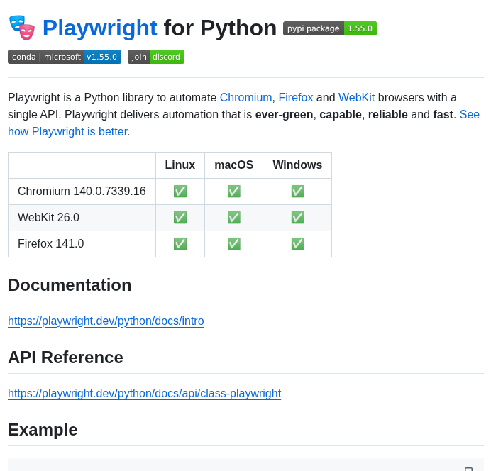 Microsoft Playwright Python screenshot