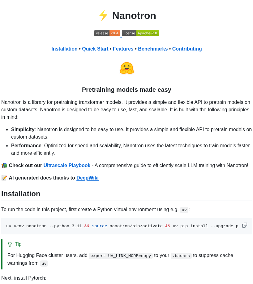 Huggingface Nanotron screenshot