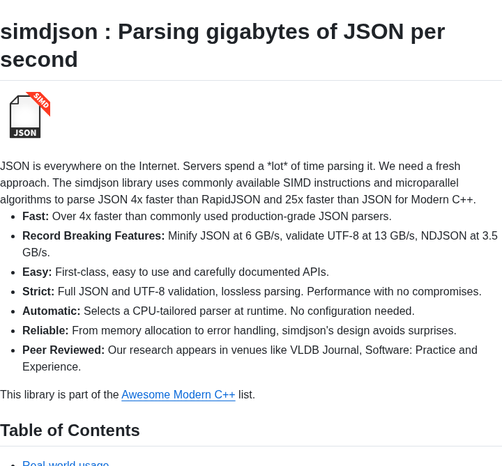 Simdjson Simdjson screenshot