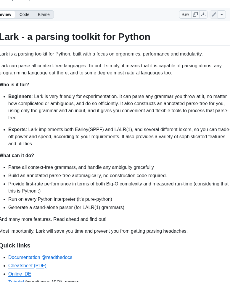 Lark Parser Lark screenshot