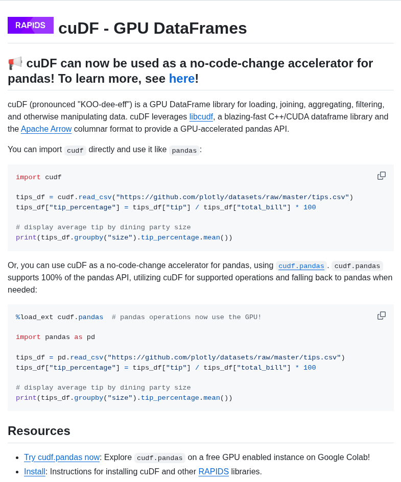 Rapidsai Cudf screenshot