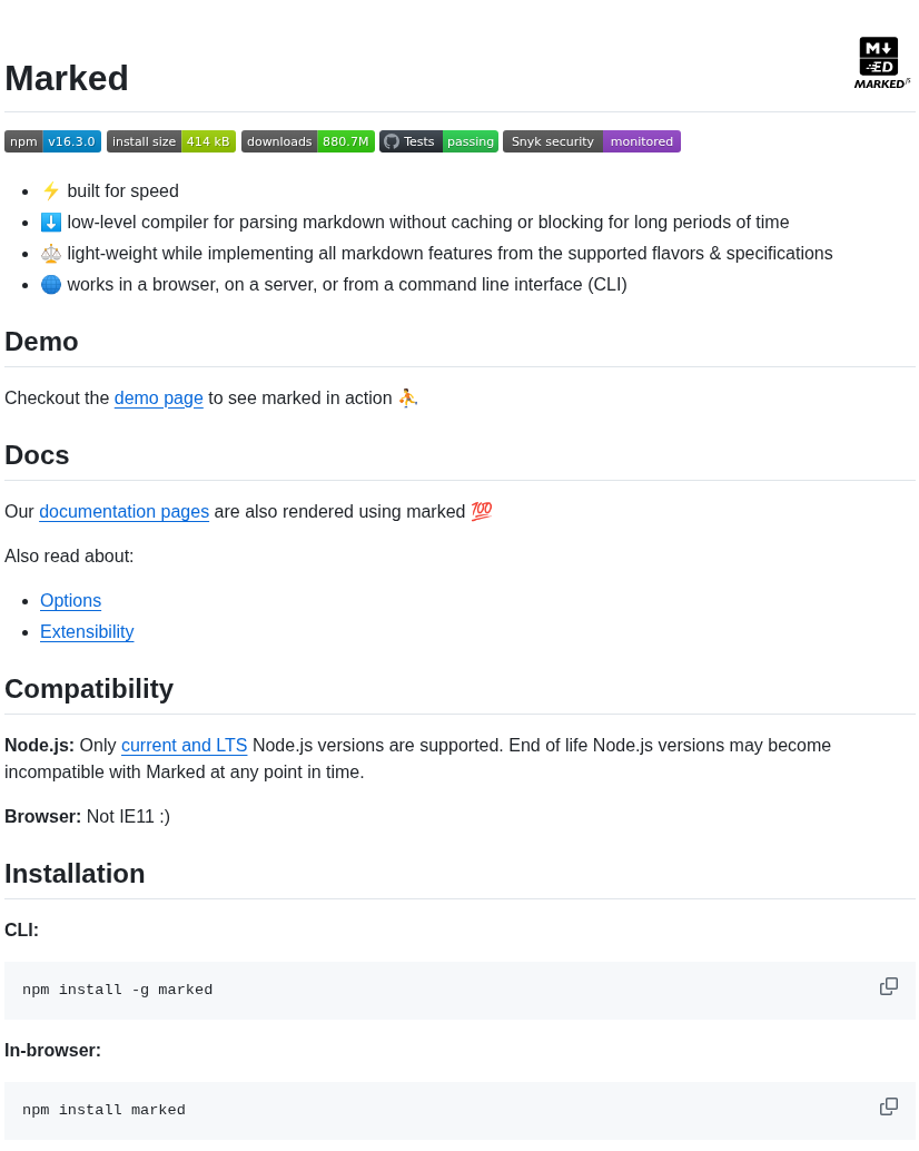 Markedjs Marked screenshot