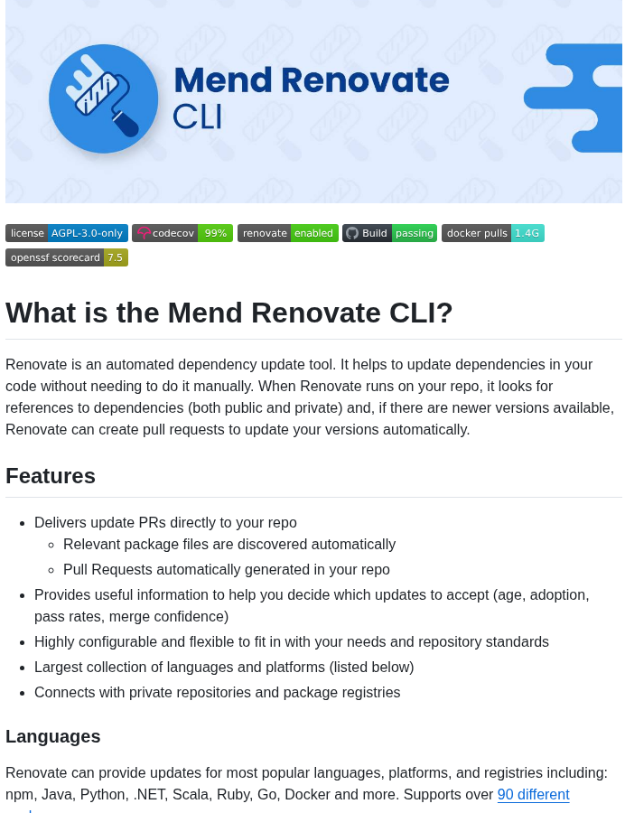 Renovatebot Renovate screenshot