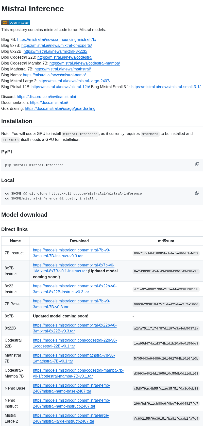 Mistralai Mistral Inference screenshot