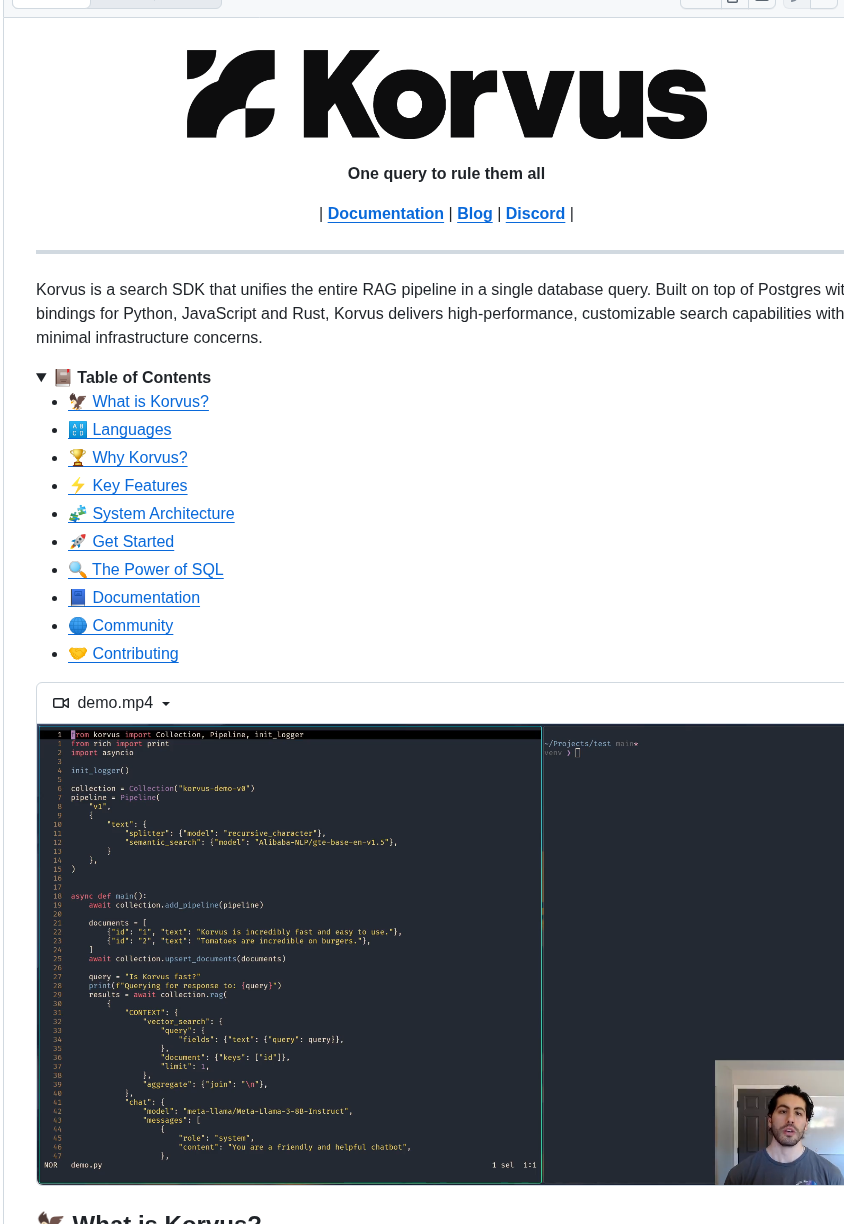 Postgresml Korvus screenshot