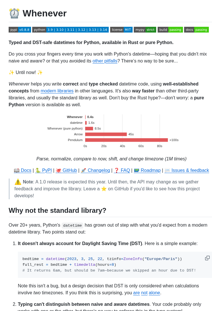 Ariebovenberg Whenever screenshot