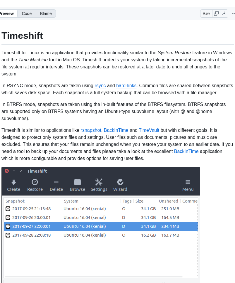 Linuxmint Timeshift screenshot