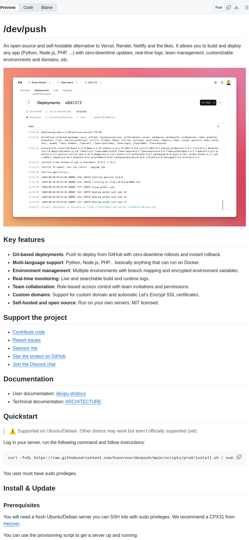 Hunvreus Devpush screenshot
