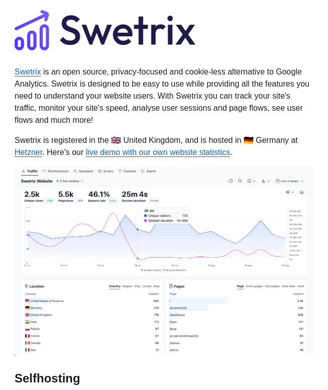 Swetrix Swetrix screenshot
