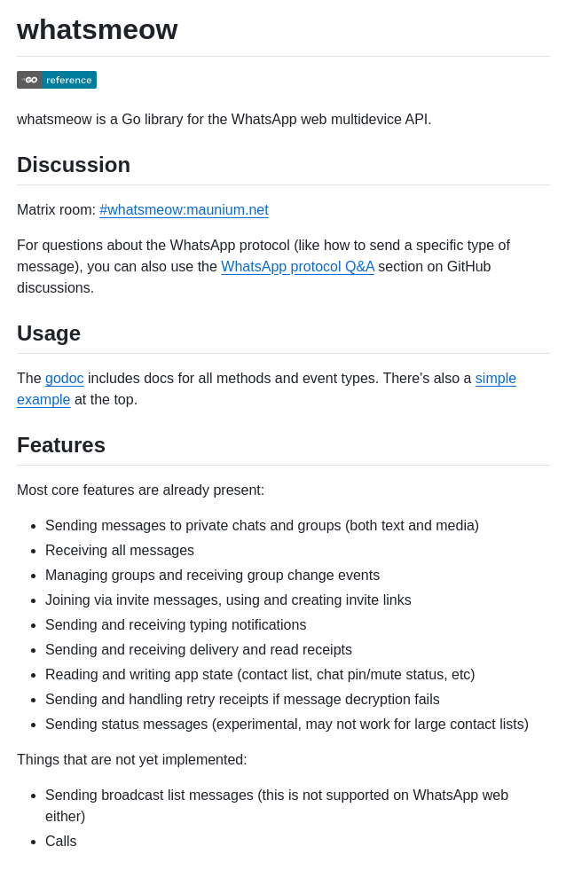 Tulir Whatsmeow screenshot