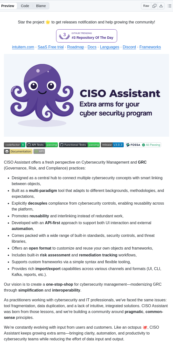 Intuitem Ciso Assistant Community screenshot