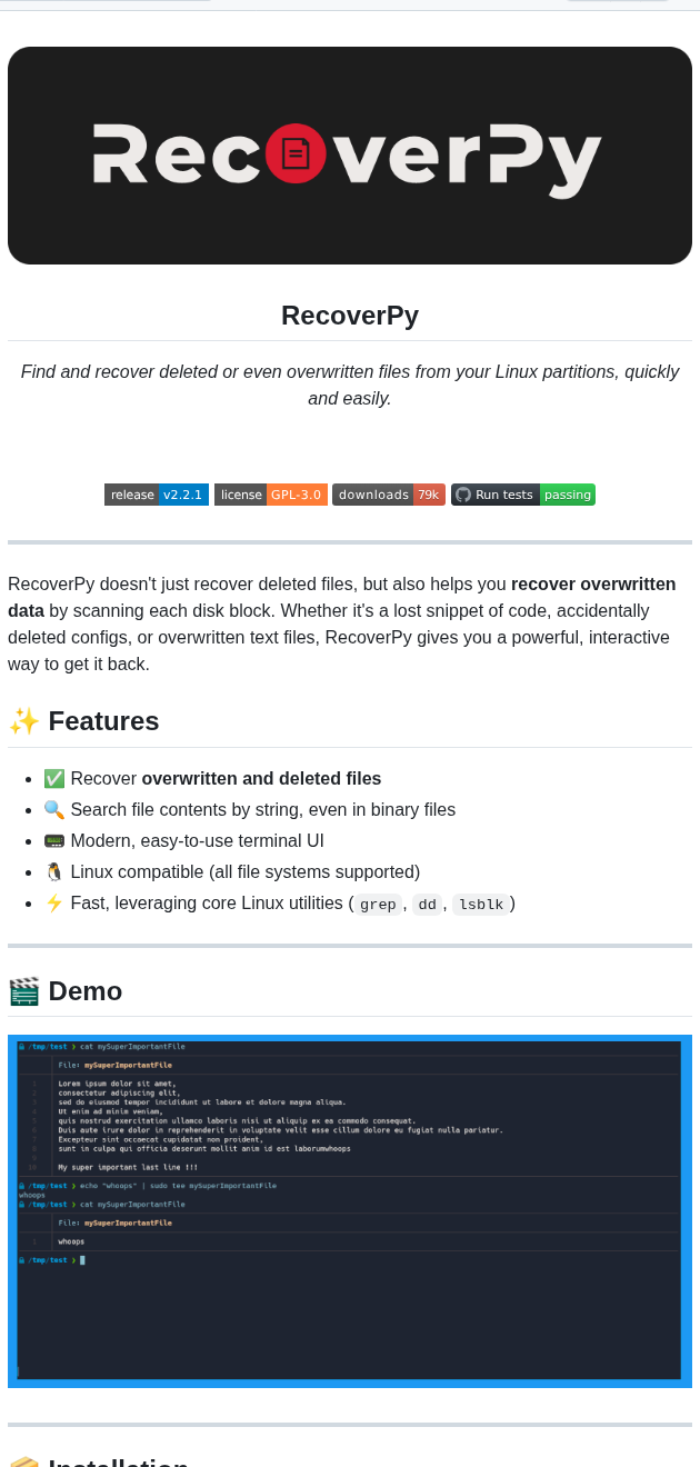 Pablolec Recoverpy screenshot