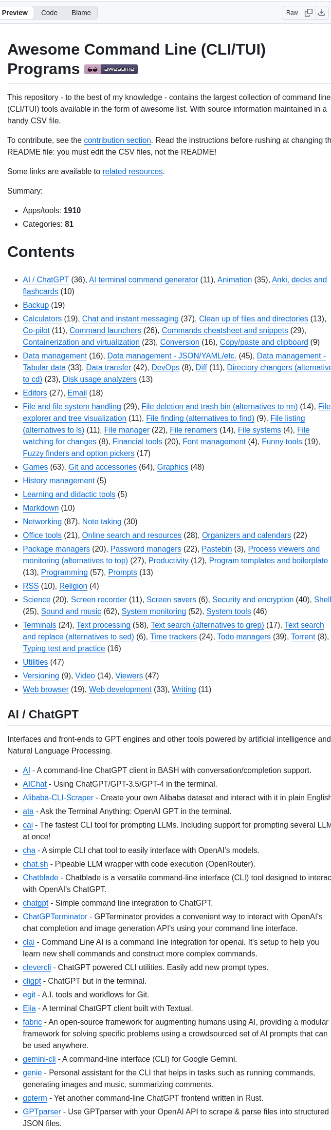 Toolleeo Awesome Cli Apps In A Csv screenshot