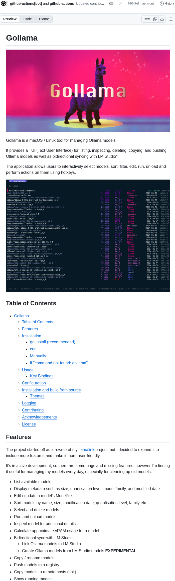 Sammcj Gollama screenshot
