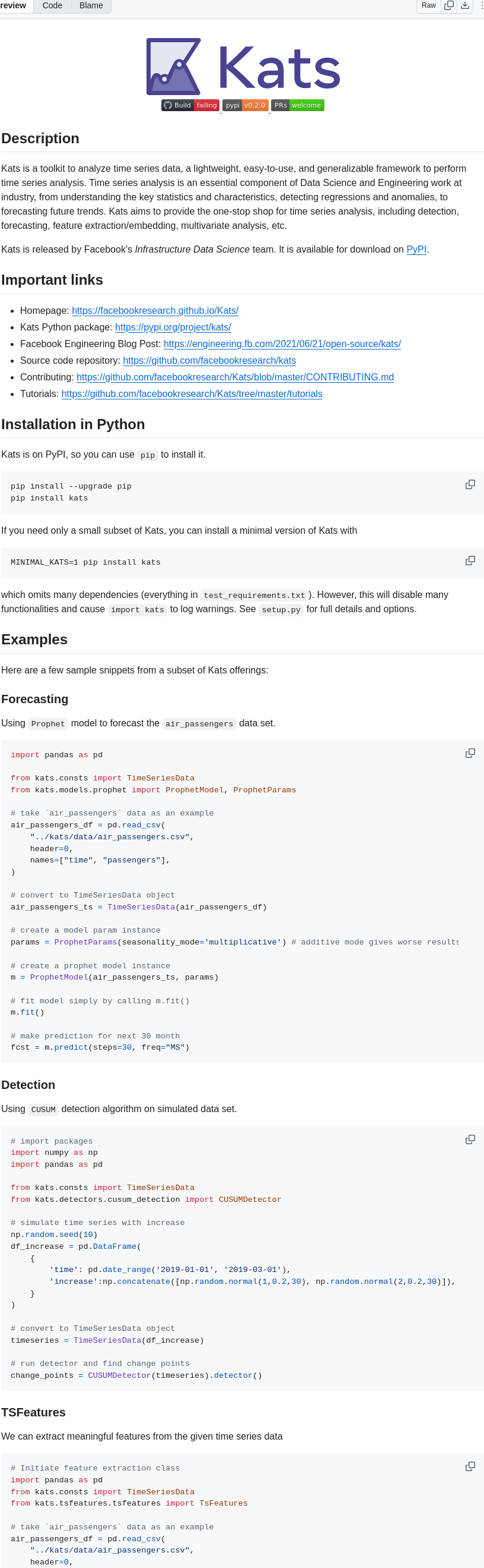 Facebookresearch Kats screenshot