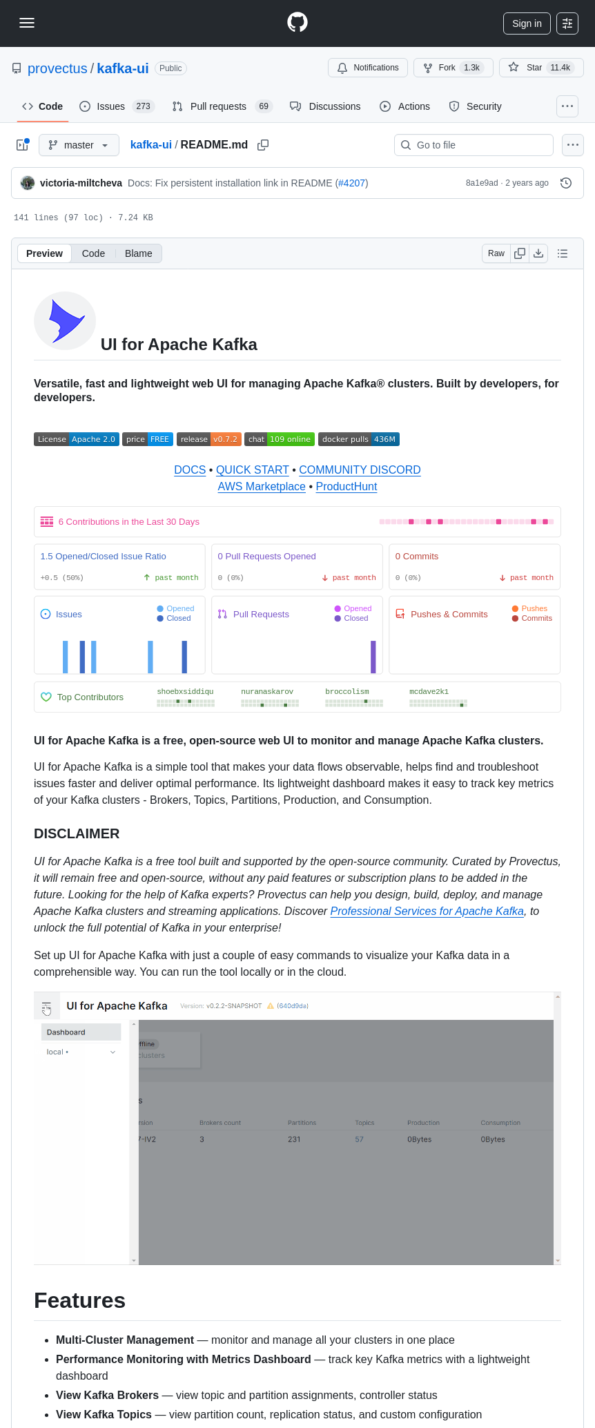 Provectus Kafka Ui screenshot