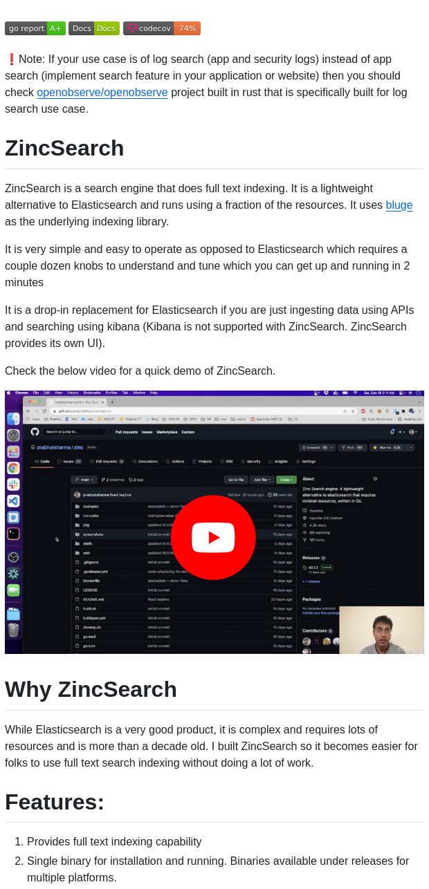 Zincsearch Zincsearch screenshot