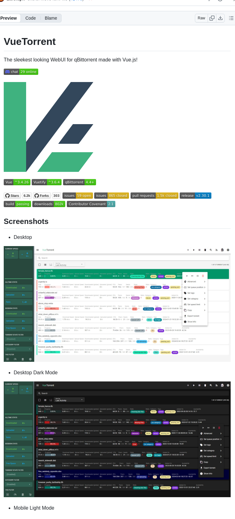 Vuetorrent Vuetorrent screenshot