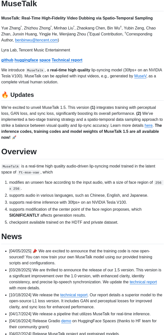 Tmelyralab Musetalk screenshot