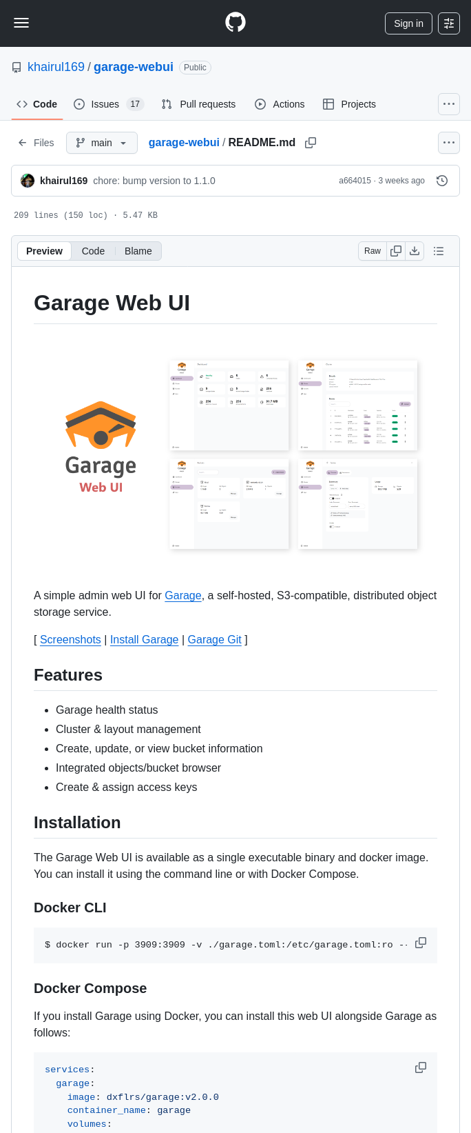 Khairul169 Garage Webui screenshot