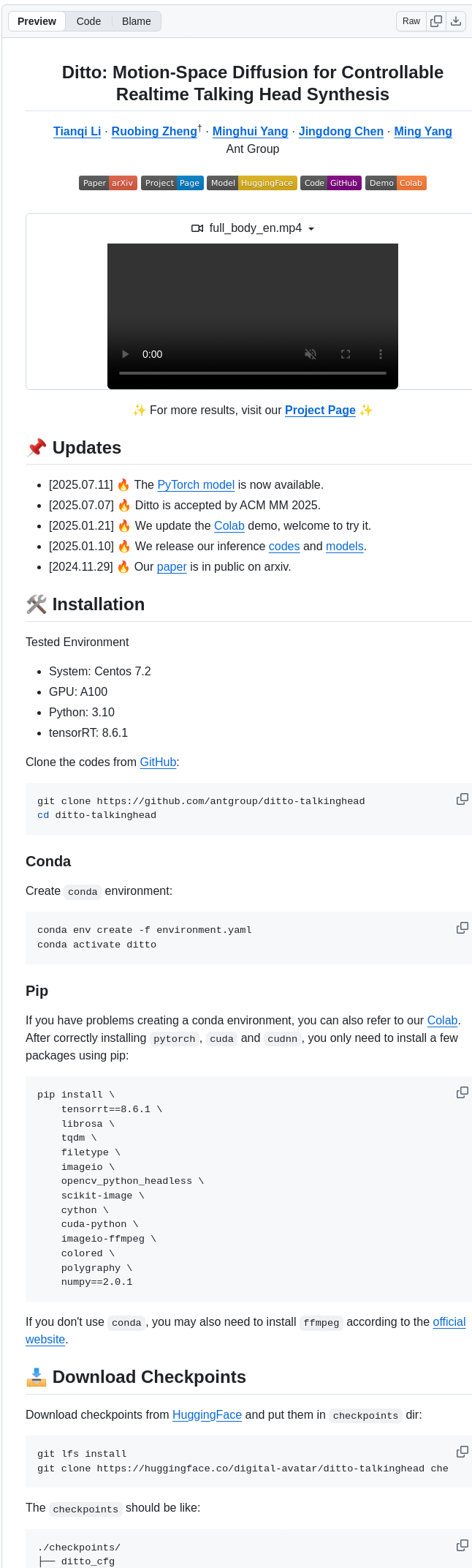 Antgroup Ditto Talkinghead screenshot