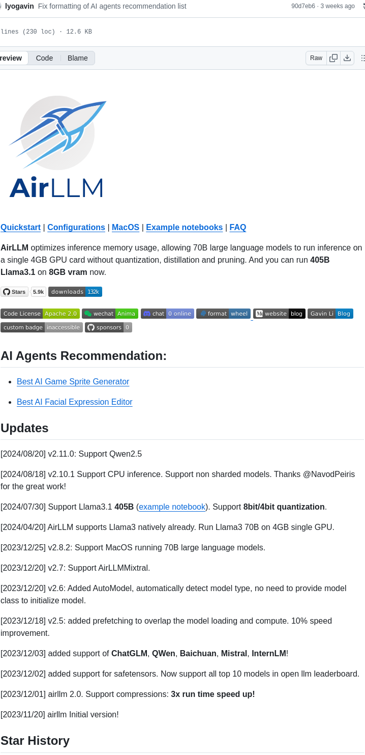 Lyogavin Airllm screenshot