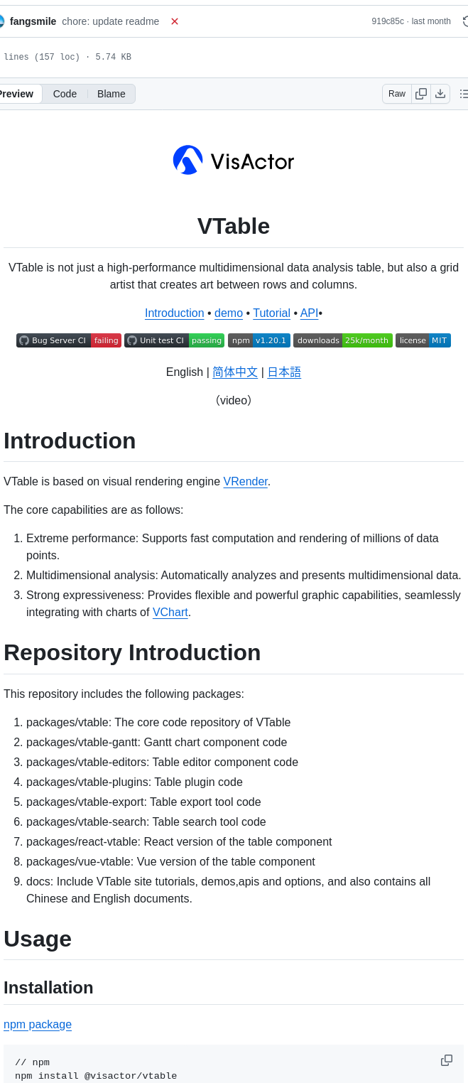 Visactor Vtable screenshot