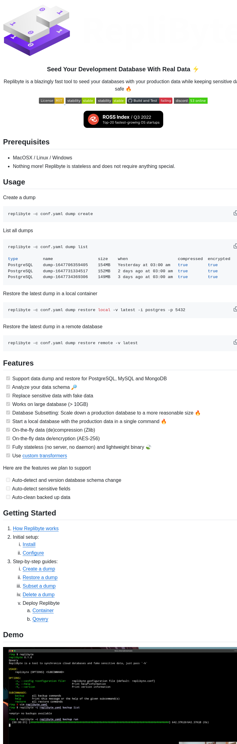 Qovery Replibyte screenshot
