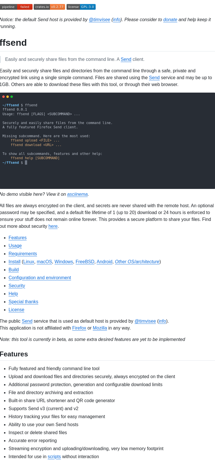 Timvisee Ffsend screenshot